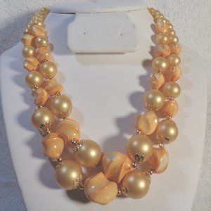 Beautiful Double Strand Gold & Pastel Orange Beads